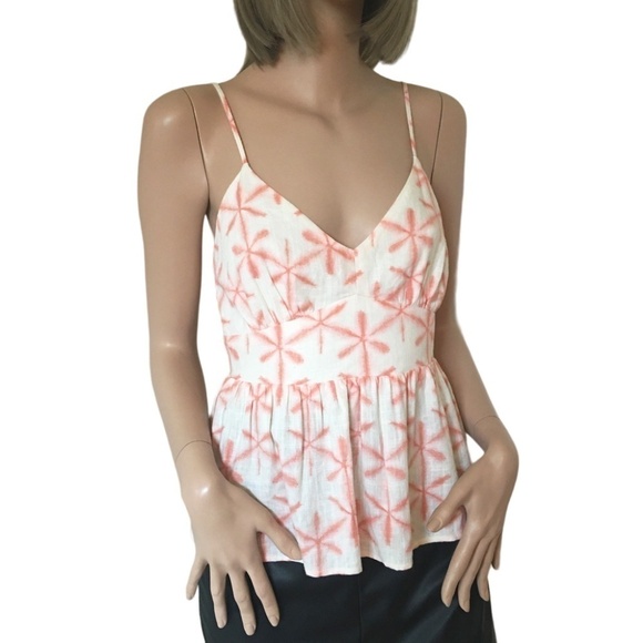 Loft Rayon Cami Shirred Smocked Linen Blend Star Tie Dye Peplum Tank Top Blouse - Picture 3 of 14